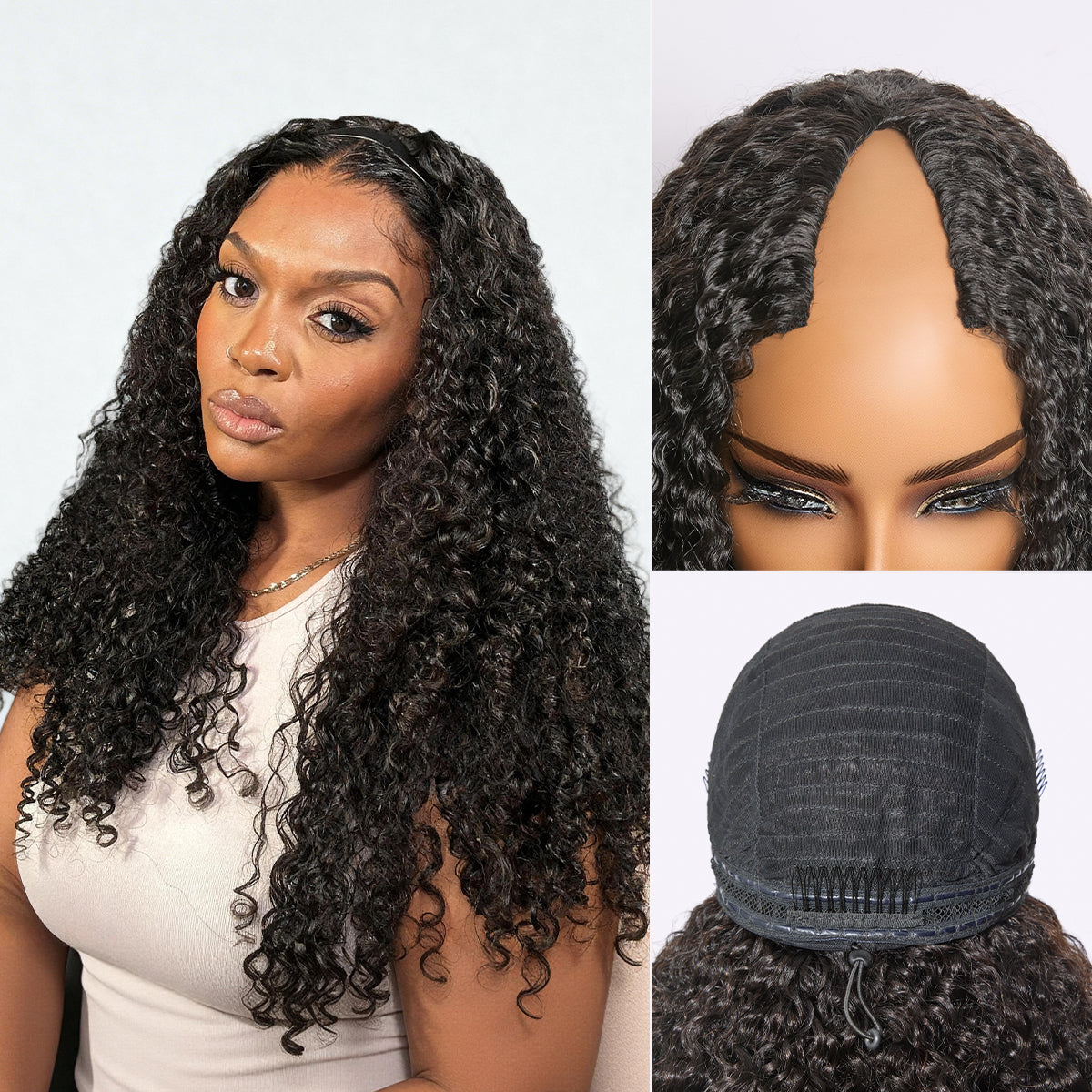 True Scalp Burmese Curly V Part Glueless Human Hair Wig Flexi-Fit Drawstring
