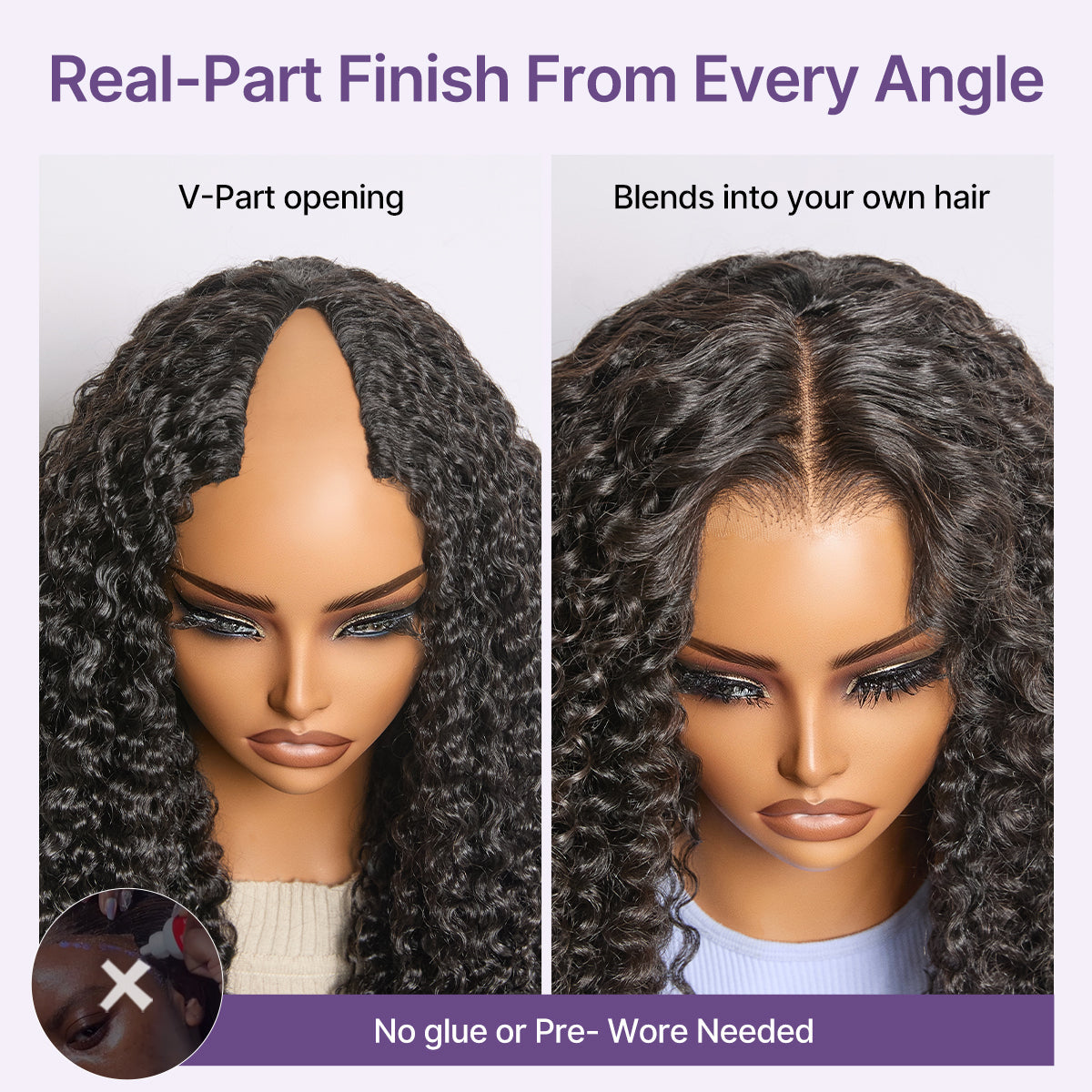 True Scalp Burmese Curly V Part Glueless Human Hair Wig Flexi-Fit Drawstring