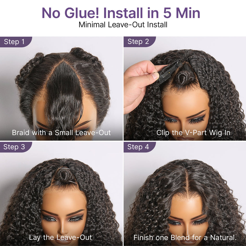 True Scalp Burmese Curly V Part Glueless Human Hair Wig Flexi-Fit Drawstring