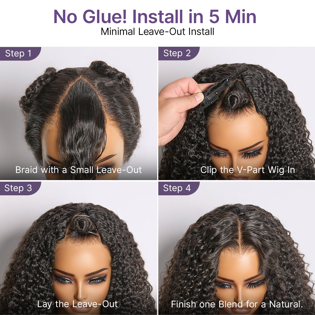 True Scalp Burmese Curly V Part Glueless Human Hair Wig Flexi-Fit Drawstring