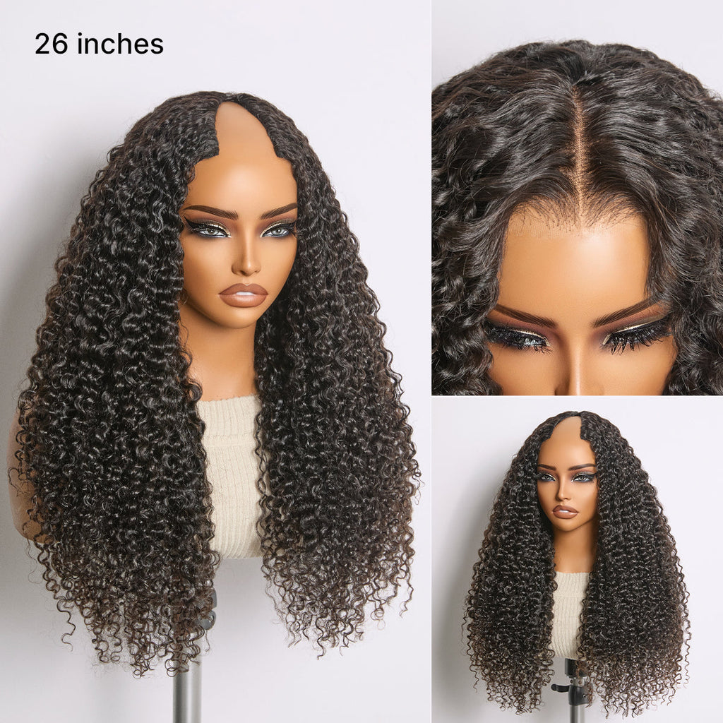 True Scalp Burmese Curly V Part Glueless Human Hair Wig Flexi-Fit Drawstring