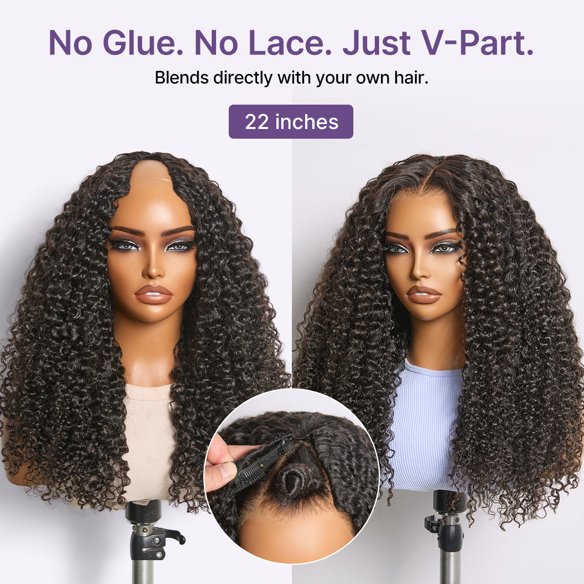 True Scalp Burmese Curly V Part Glueless Human Hair Wig Flexi-Fit Drawstring