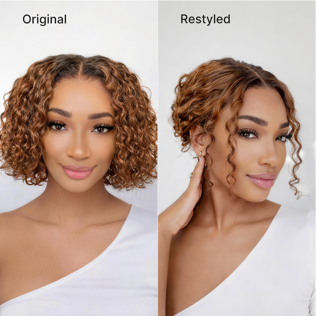 Warm Caramel Brown / Natural Black Deep Curly Glueless 5x5 Closure Pre-Cut Lace Wig