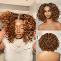 Warm Caramel Brown / Natural Black Deep Curly Glueless 5x5 Closure Pre-Cut Lace Wig