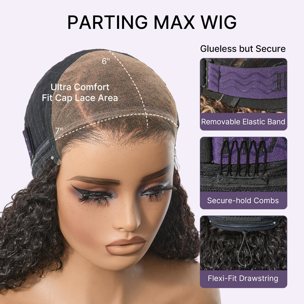 180% Density Kinky Curly PartingMax Glueless 7x6 Closure HD Lace Wig Pre-Cut Lace Flexi-Fit Drawstring Cap