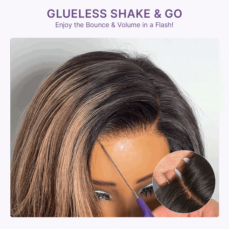 Caramel Brown Highlight Layered Haircut Wavy Glueless HD Minimalist Lace Wig Pre-Cut