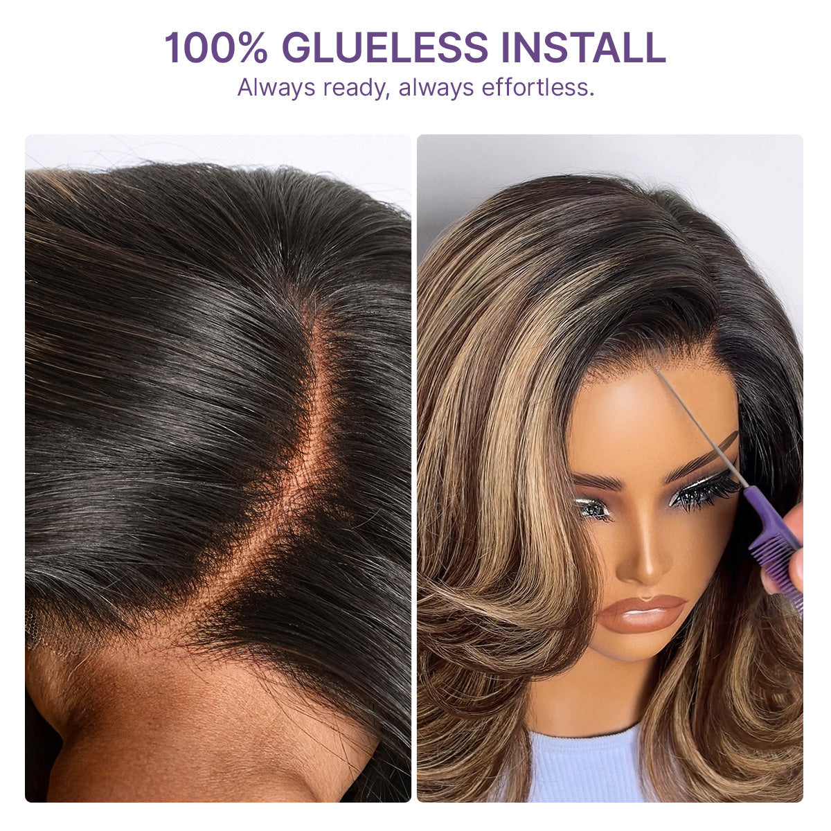 Caramel Brown Highlight Layered Haircut Wavy Glueless HD Minimalist Lace Wig Pre-Cut