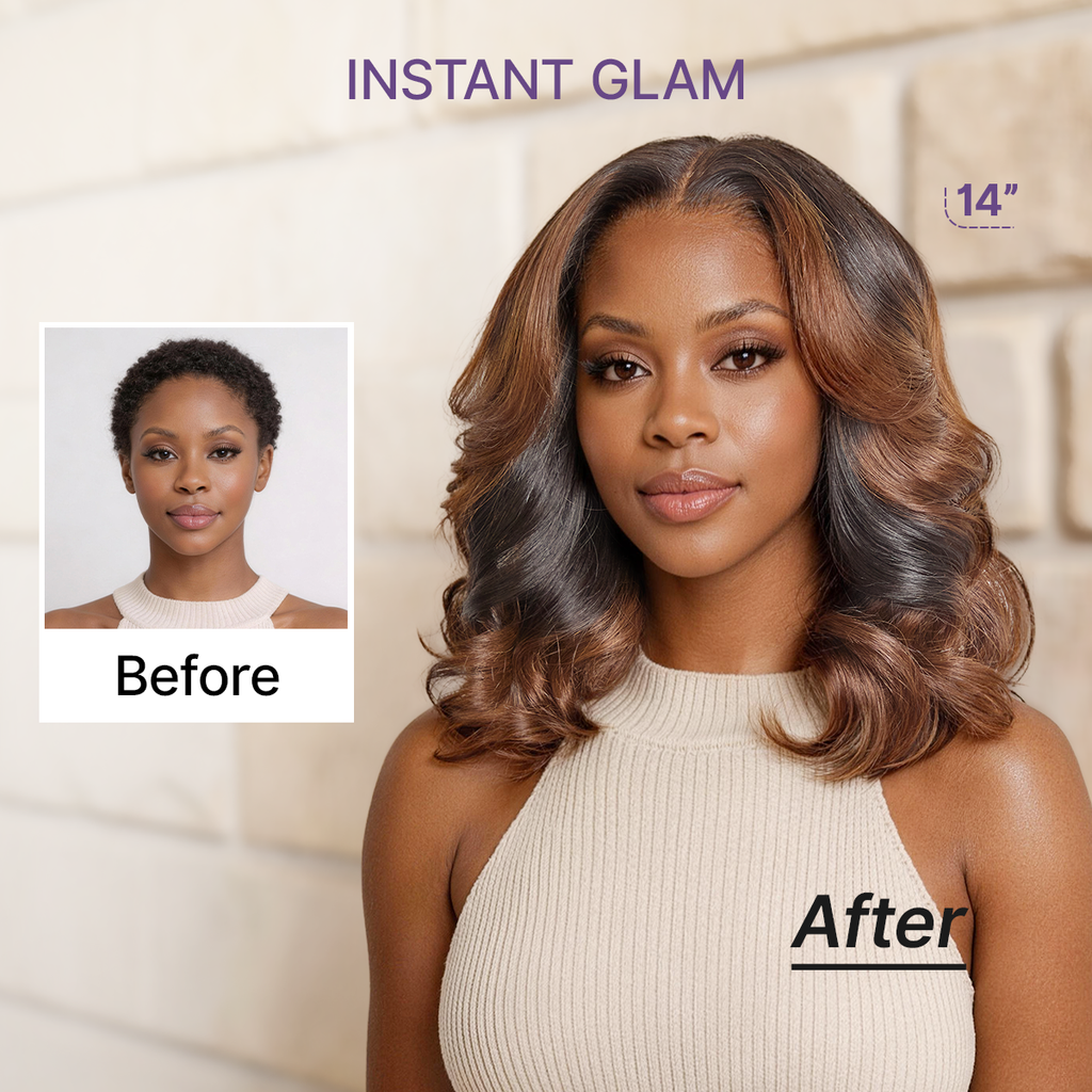 Luvme All-Day Curl Hold™ Premier Grade Hair Ombre Brown Body Wave CuticleAlign™ PartingMax Glueless 7x6 HD Lace Wig Pre-Cut Lace