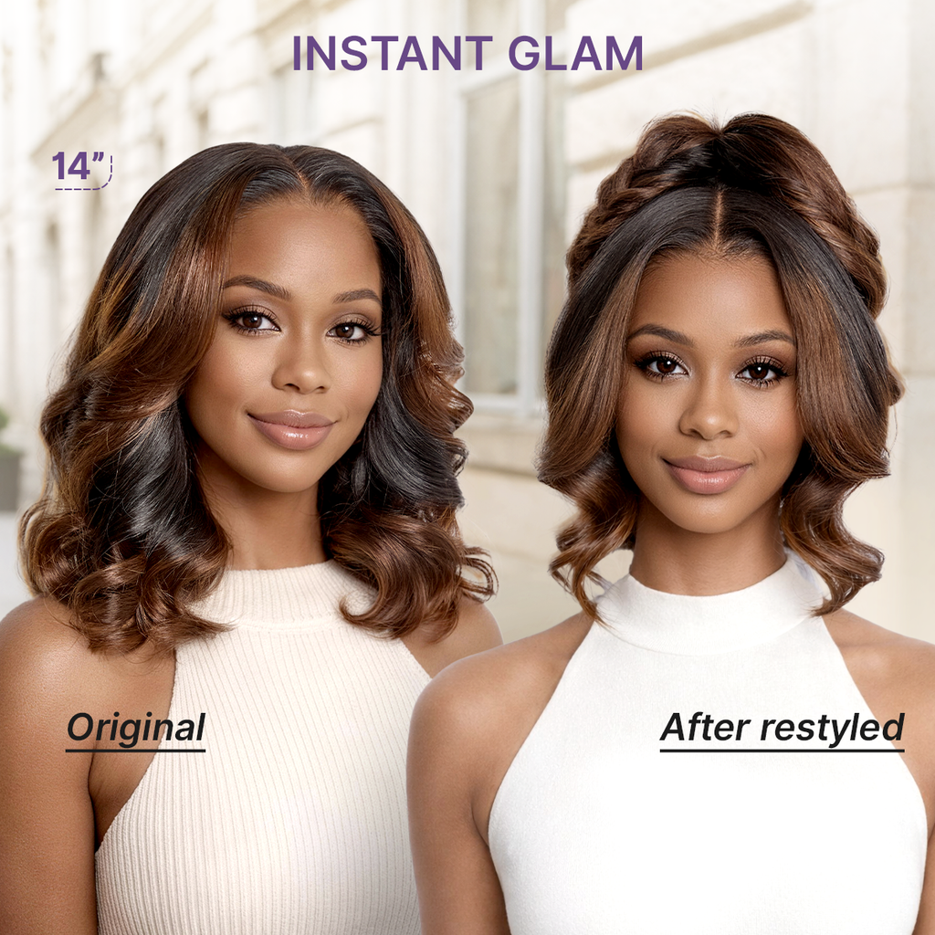 Luvme All-Day Curl Hold™ Premier Grade Hair Ombre Brown Body Wave CuticleAlign™ PartingMax Glueless 7x6 HD Lace Wig Pre-Cut Lace