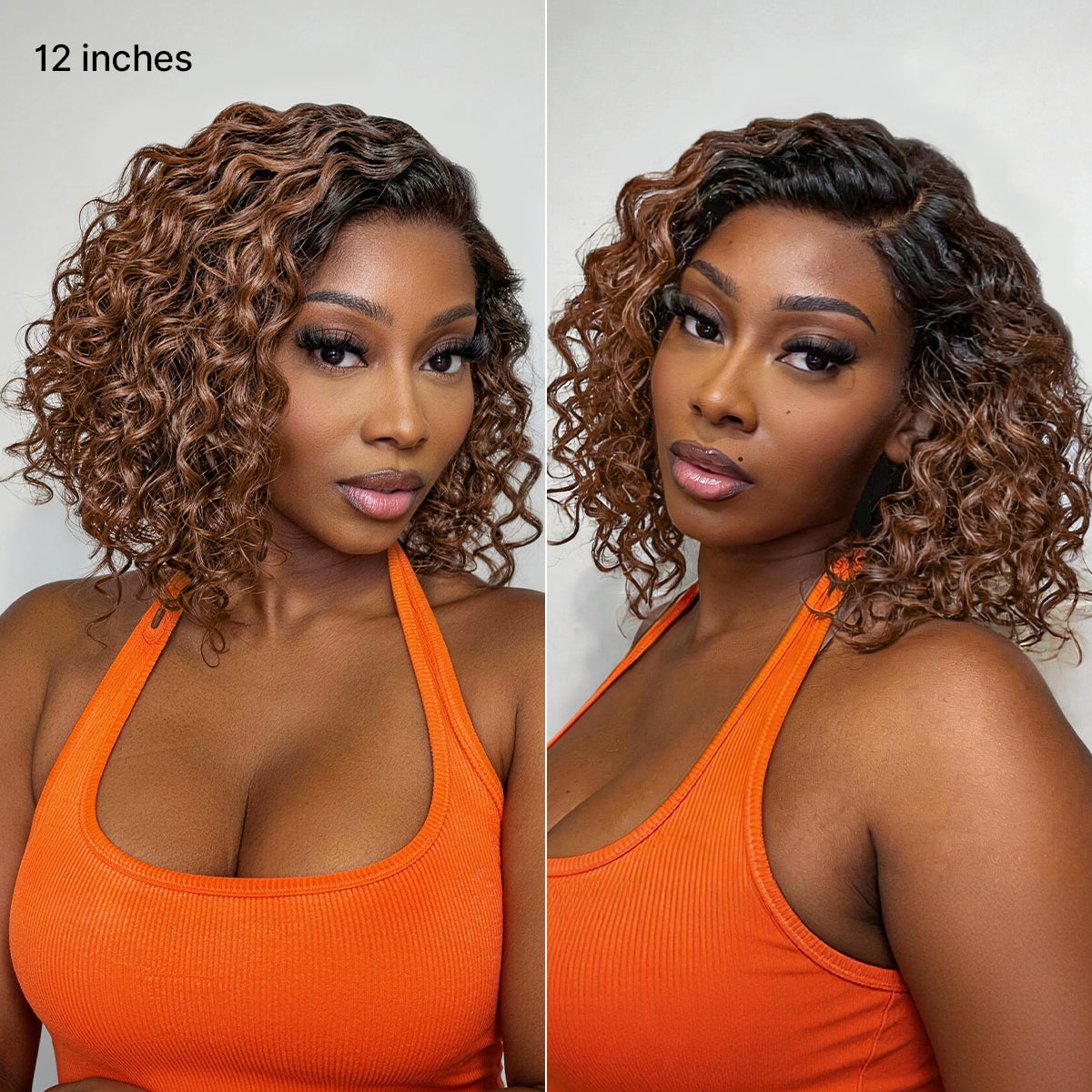 Ready to Go Ombre Brown Water Wave Short Curly Bob Wig Glueless Minimalist HD Lace Wig Pre-Cut Lace