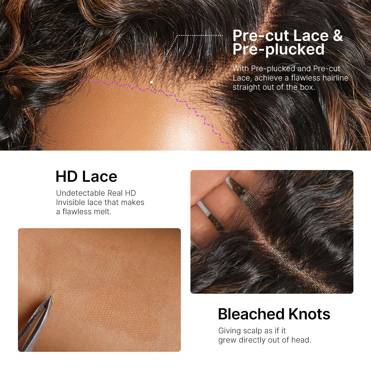 Brown Highlight Water Wave Pixie Cut Glueless Minimalist HD Lace Short Curly Wig