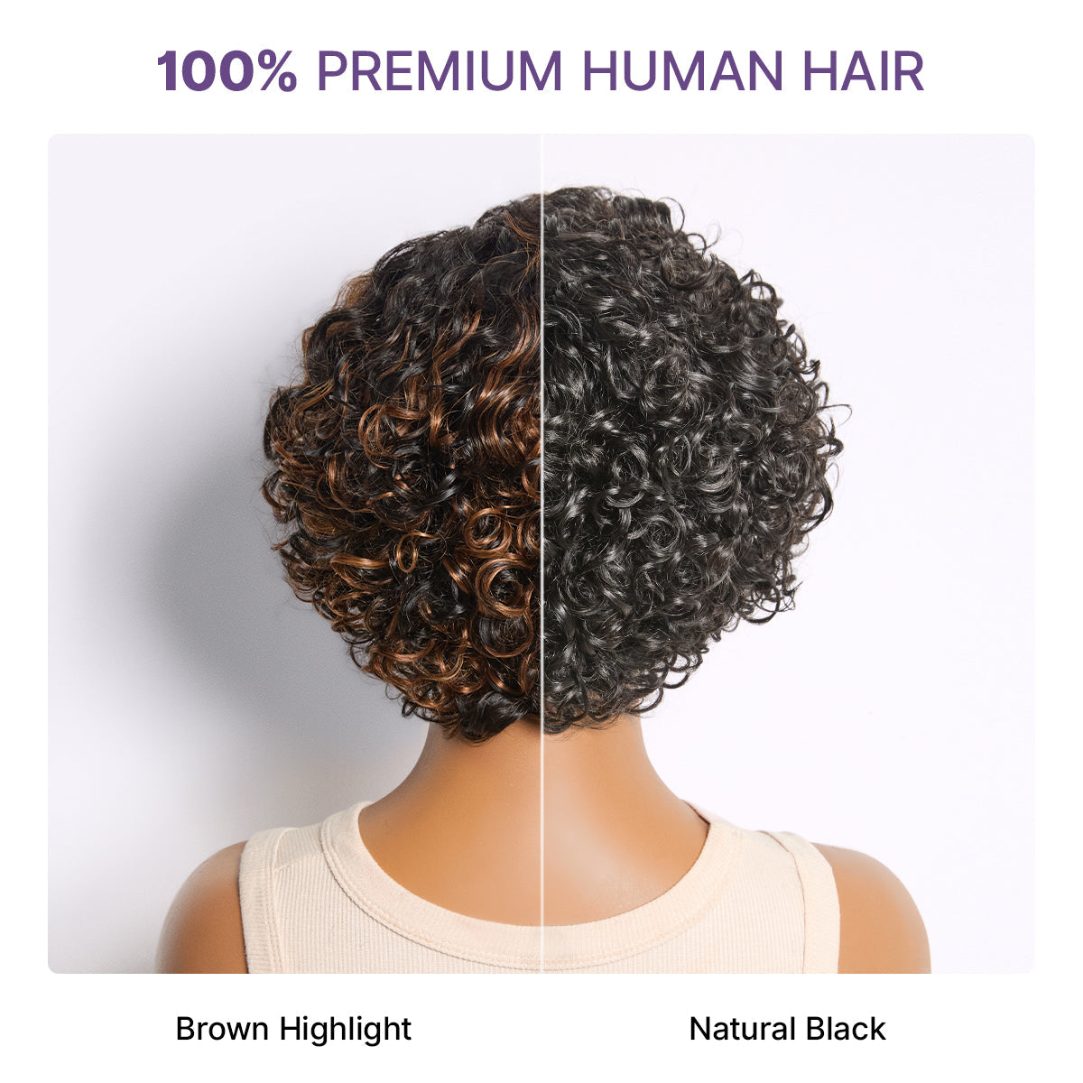 New Customers Only | Brown Highlight / Natural Black Water Wave Pixie Cut Glueless Minimalist HD Lace Short Curly Wig