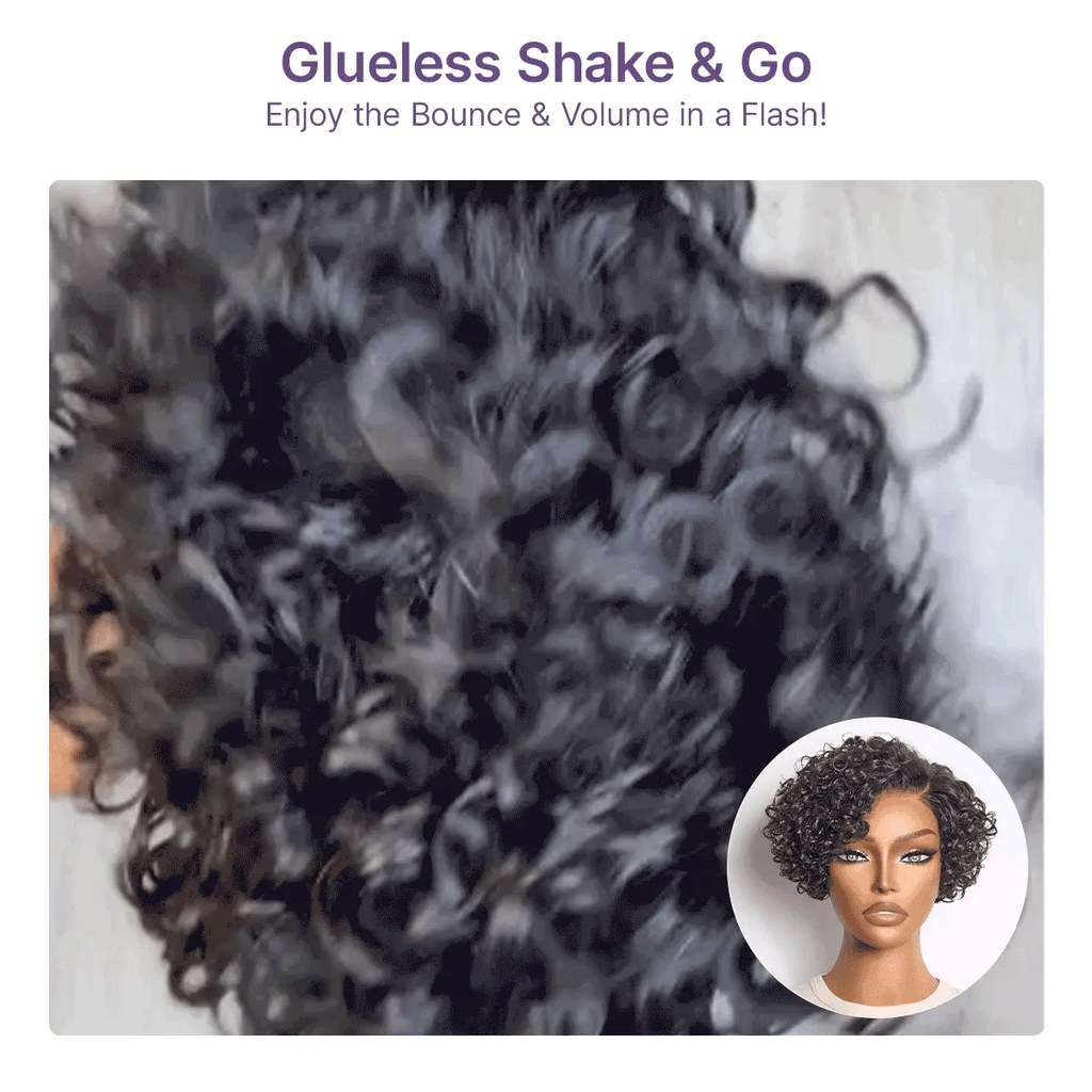 Brown Highlight Water Wave Pixie Cut Glueless Minimalist HD Lace Short Curly Wig