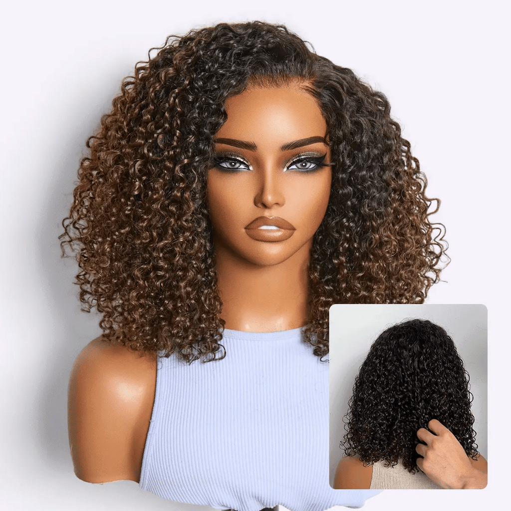 Wear & Go Ombre Brown Fluffy Curly 180% Density Glueless 5x5 Closure HD Lace Wig Pre-Cut Lace