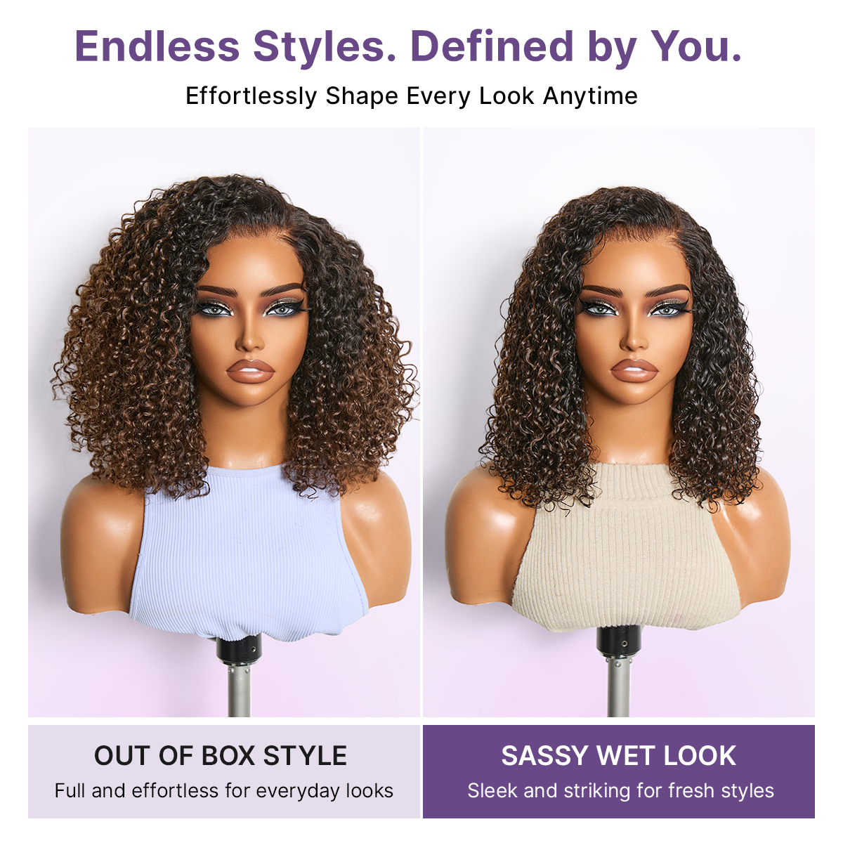 Wear & Go Ombre Brown Fluffy Curly 180% Density Glueless 5x5 Closure HD Lace Wig Pre-Cut Lace