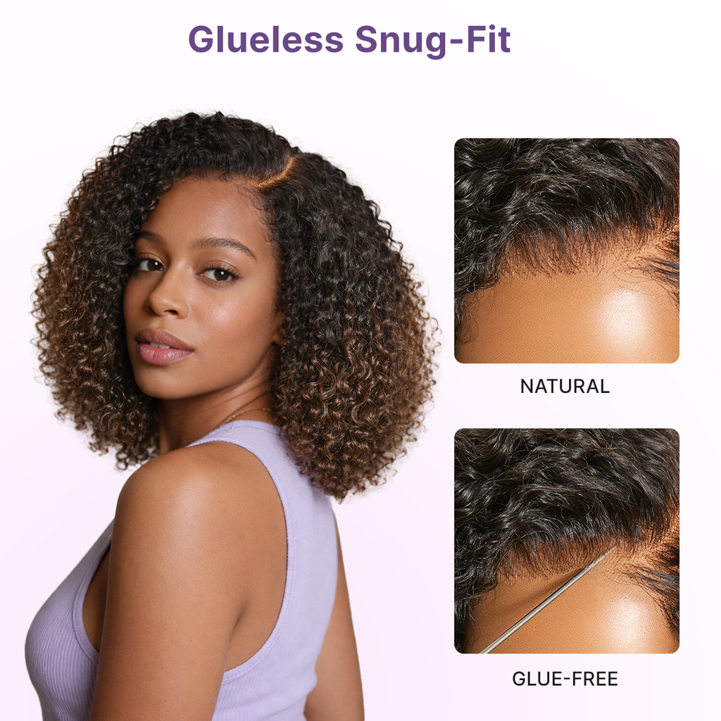 Wear & Go Ombre Brown Fluffy Curly 180% Density Glueless 5x5 Closure HD Lace Wig Pre-Cut Lace