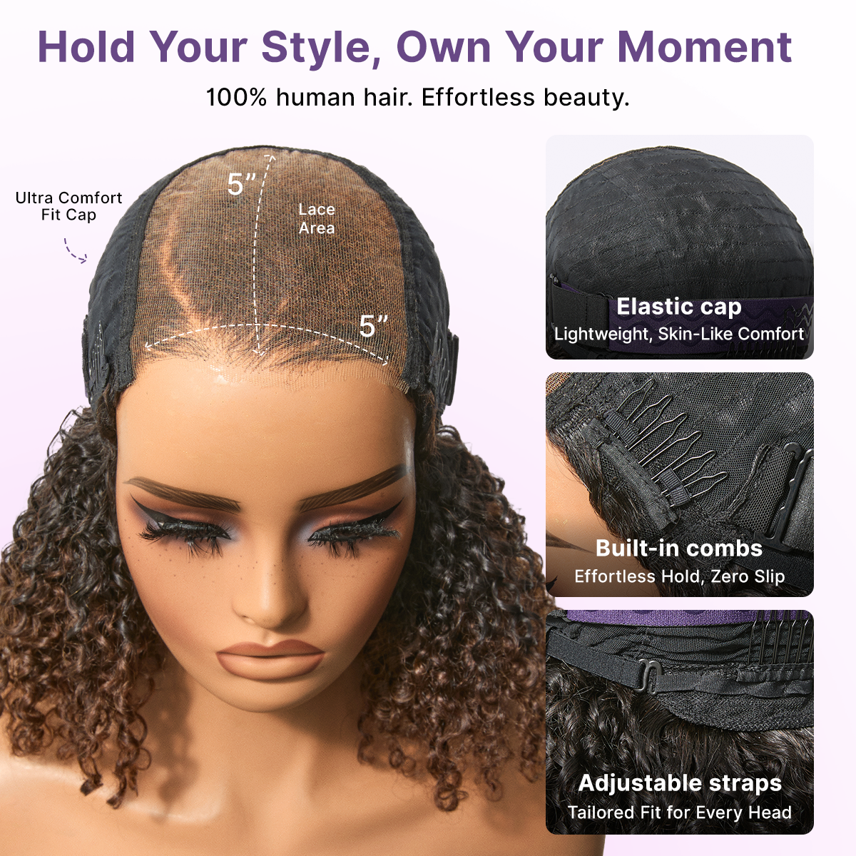 Wear & Go Ombre Brown Fluffy Curly 180% Density Glueless 5x5 Closure HD Lace Wig Pre-Cut Lace