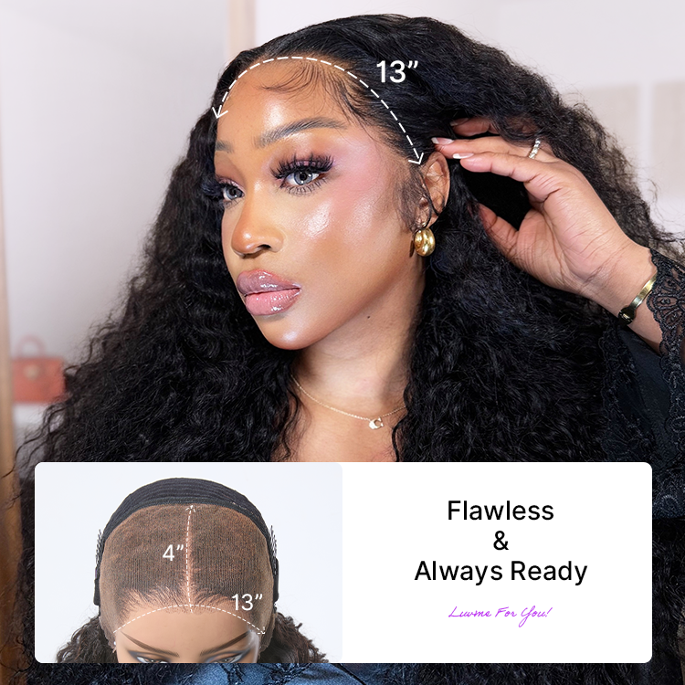 PreMax 180% / 250% Density Water Wave Glueless Flexi-Fit Drawstring 13x4 Frontal Lace Fluffy Curly Wig Pre-Cut Lace