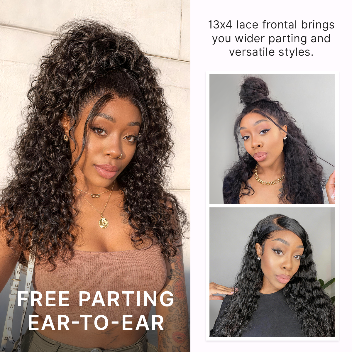 PreMax 180% / 250% Density Water Wave Glueless Flexi-Fit Drawstring 13x4 Frontal Lace Fluffy Curly Wig Pre-Cut Lace