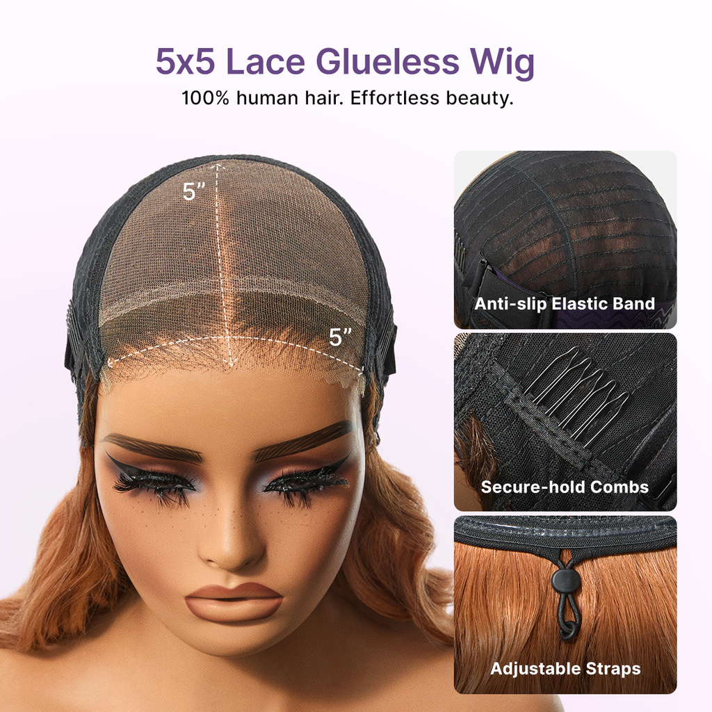 Ombre Ginger Loose Wave 180% Density Glueless 5x5 Closure HD Lace Wig Pre-Cut Lace Flexi-Fit Drawstring