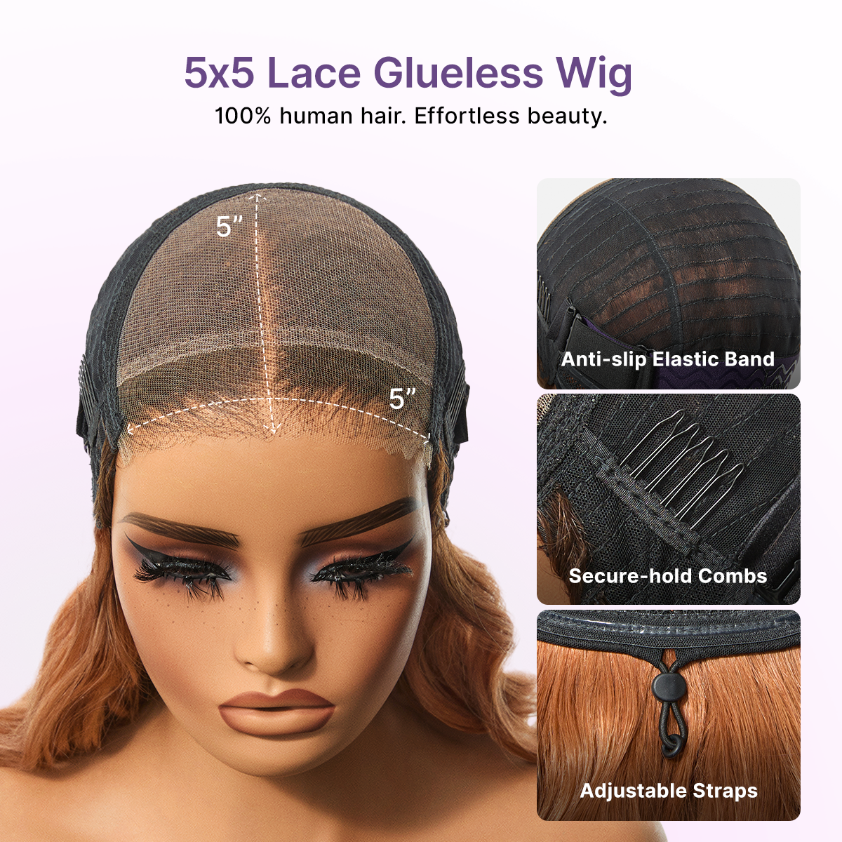 Ombre Ginger Loose Wave 180% Density Glueless 5x5 Closure HD Lace Wig Pre-Cut Lace Flexi-Fit Drawstring
