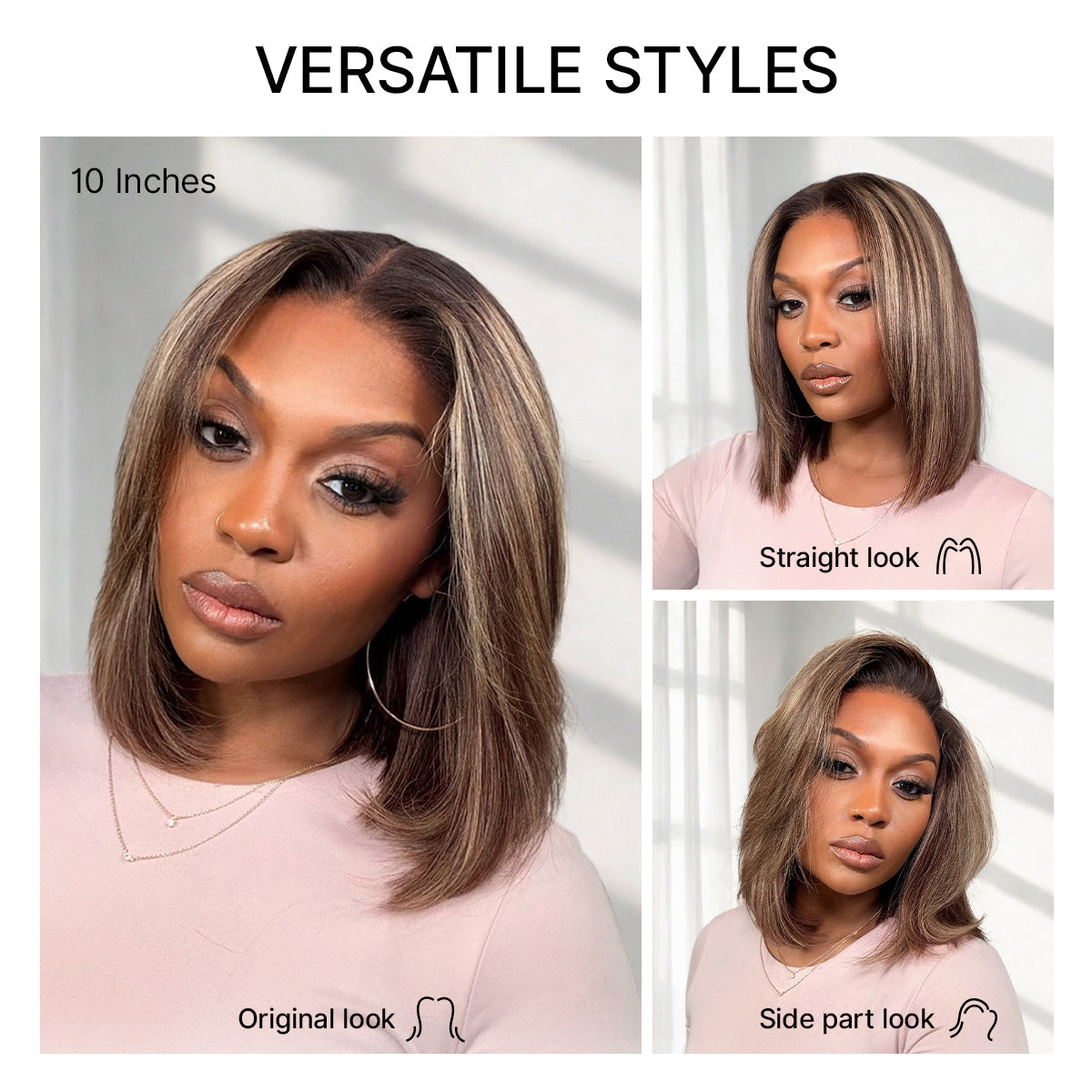 Blonde Highlight / Brown Highlight Short Layered Bob Wig Glueless 5x5 Closure Pre-Cut Lace Wig