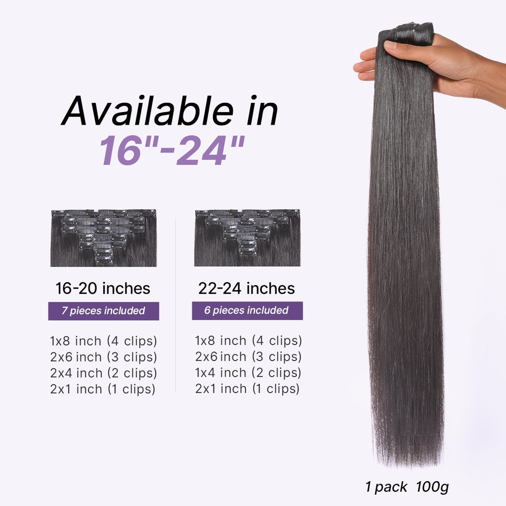 Silky Straight 0.59mm Zero Trace Invisible Clip in Hair Extensions 100g 7pcs / 6pcs Seamless Blend & Lightweight for Daily Styling