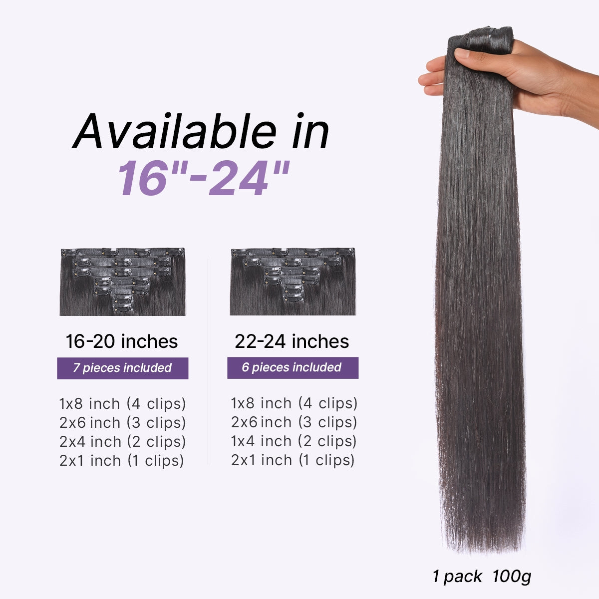 Silky Straight 0.59mm Zero Trace Invisible Clip in Hair Extensions 100g 7pcs / 6pcs Seamless Blend & Lightweight for Daily Styling