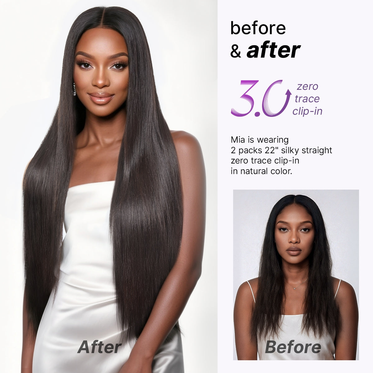 Silky Straight 0.59mm Zero Trace Invisible Clip in Hair Extensions 100g 7pcs / 6pcs Seamless Blend & Lightweight for Daily Styling