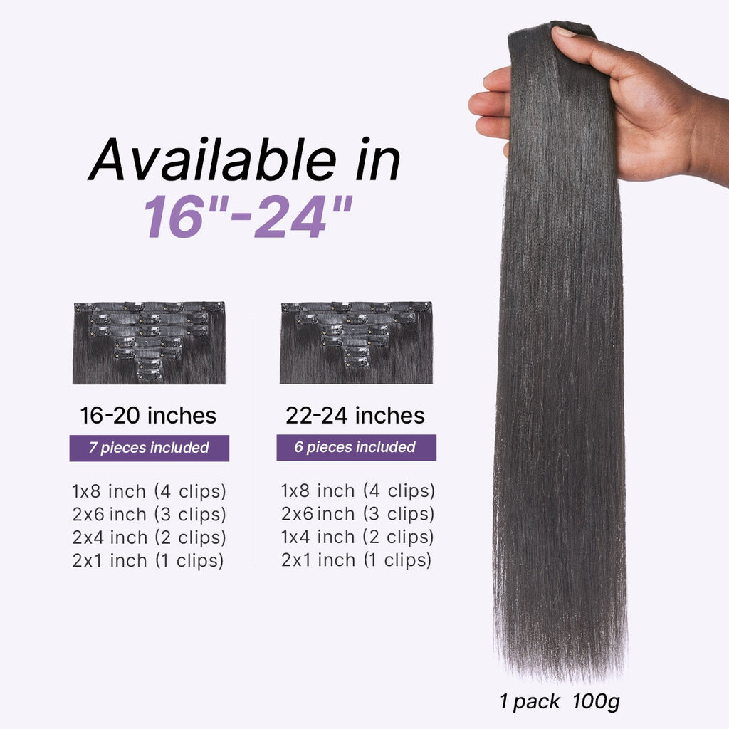 Yaki Straight 0.59mm Zero Trace Invisible Clip in Hair Extensions 100g 7pcs / 6pcs Seamless Blend & Lightweight for Daily Styling