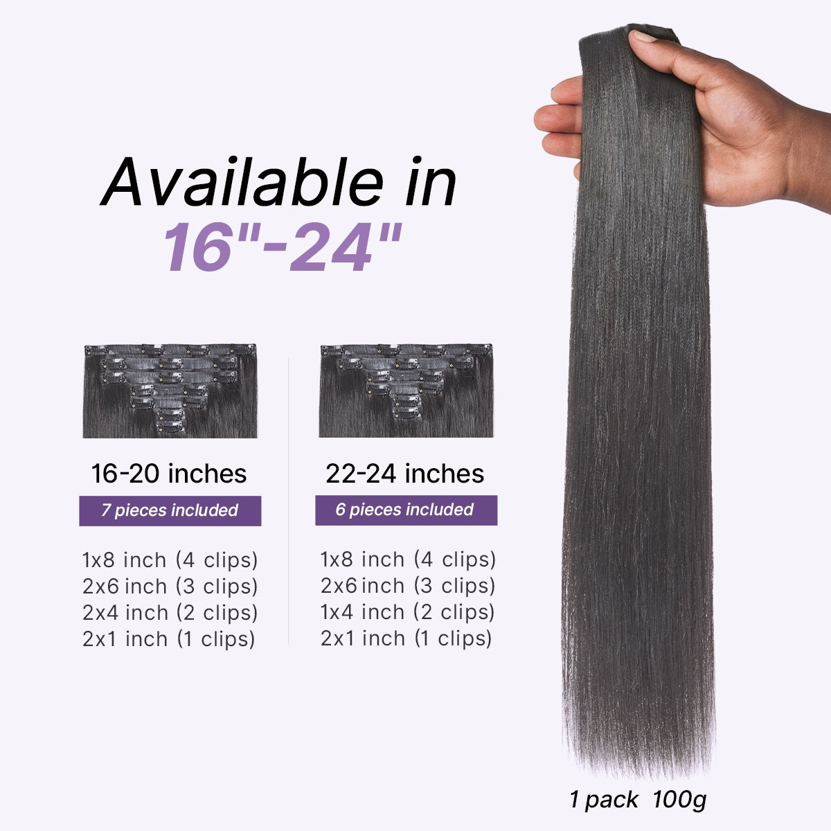 Yaki Straight 0.59mm Zero Trace Invisible Clip in Hair Extensions 100g 7pcs / 6pcs Seamless Blend & Lightweight for Daily Styling