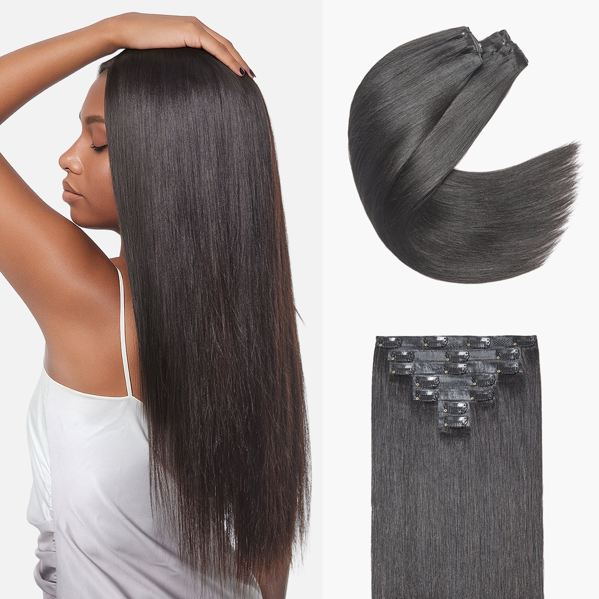 Yaki Straight 0.59mm Zero Trace Invisible Clip in Hair Extensions 100g 7pcs / 6pcs Seamless Blend & Lightweight for Daily Styling