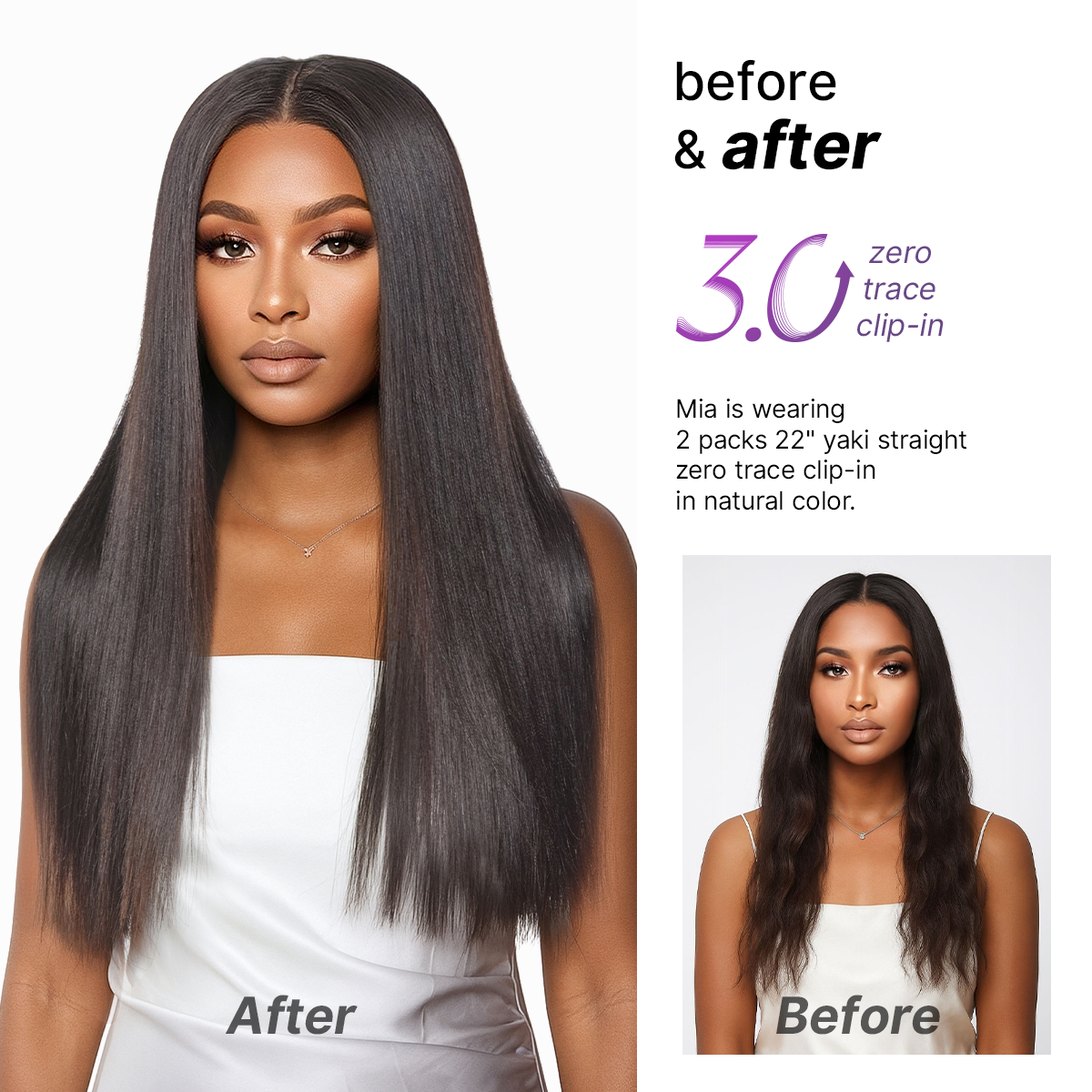 Yaki Straight 0.59mm Zero Trace Invisible Clip in Hair Extensions 100g 7pcs / 6pcs Seamless Blend & Lightweight for Daily Styling
