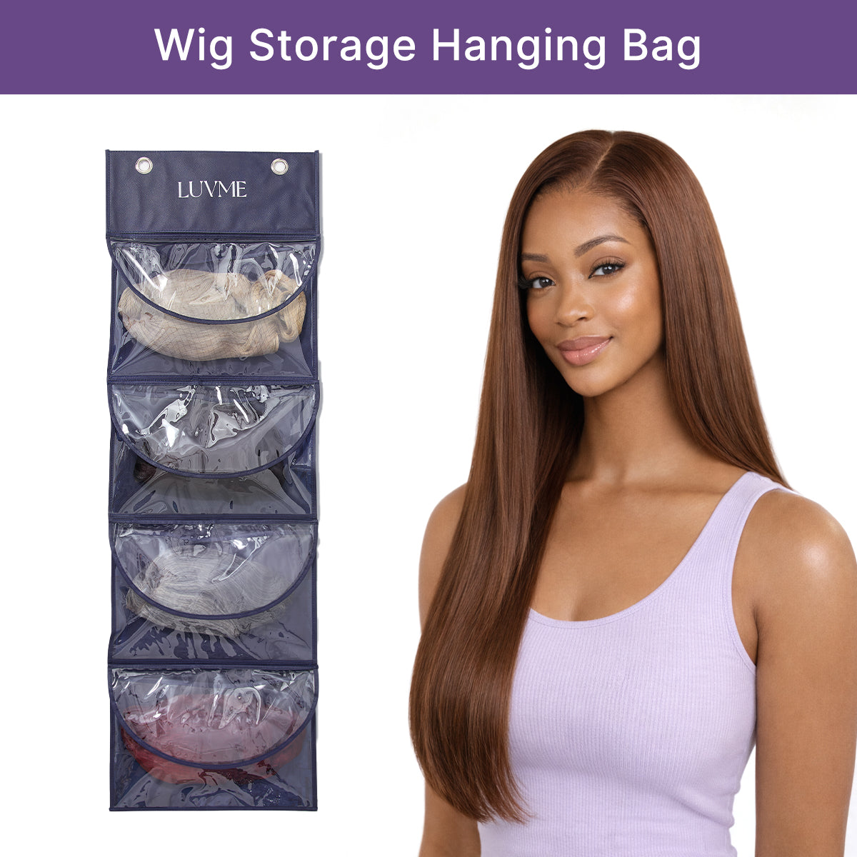 LUVME 4-Pack Purple Wig Storage Bags, Dust-Proof Hair Extension Carriers