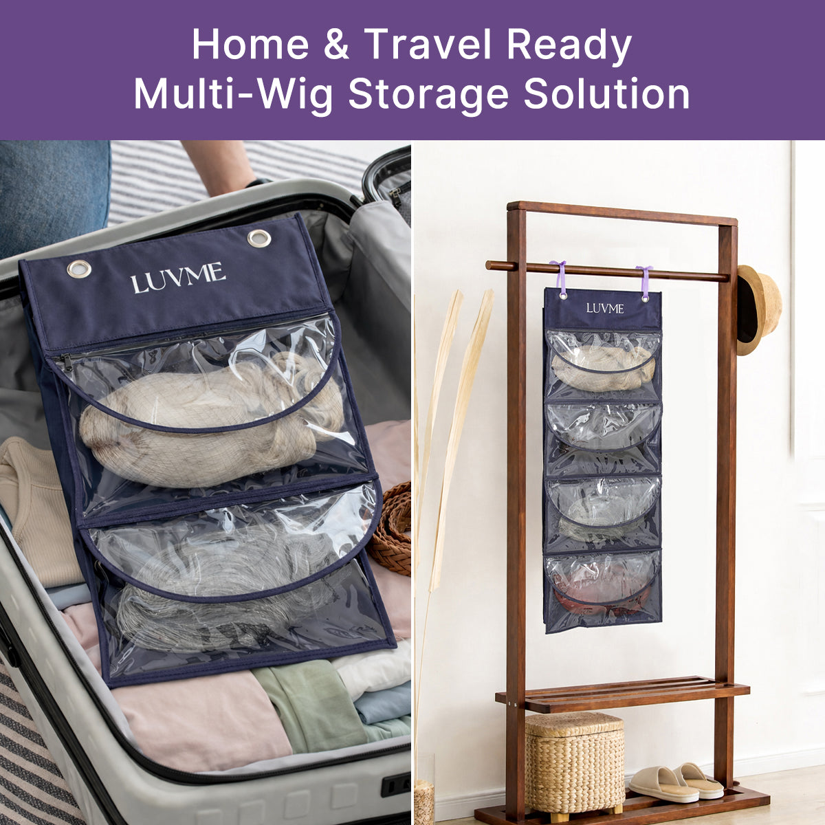 1pc / 2pcs LUVME 4-Pack Purple Wig Storage Bags, Dust-Proof Hair Extension Carriers | Add-on Item
