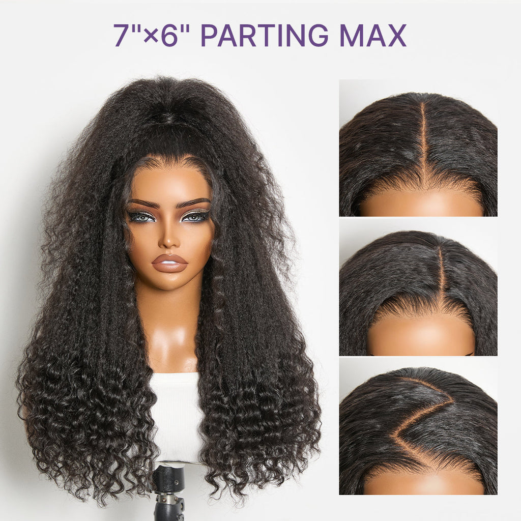 Luvme All-Day Comfort Wig PartingMax Natural Black Kinky Straight to Curly 7x6 Closure HD Lace Glueless Wig Pre Cut Lace