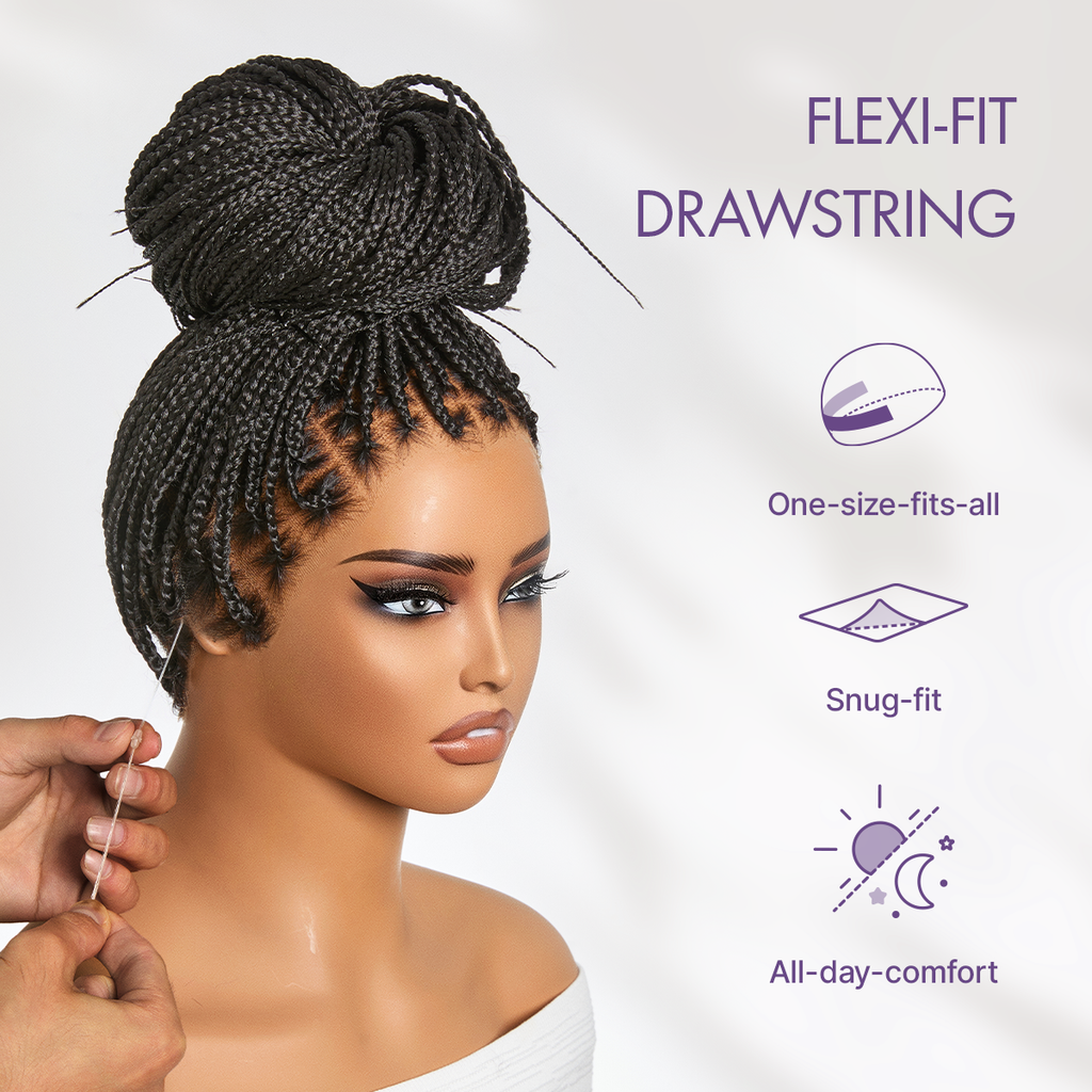 OwnScalp™ Lightweight Salon-Like Braids with a Real Scalp Look Full HD Lace Knotless Box Braided Wig Flexi-Fit Invisi Drawstring Cap - US Only