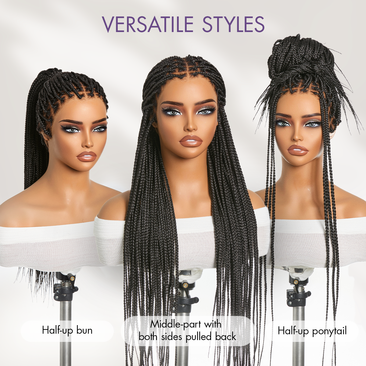 OwnScalp™ Lightweight Salon-Like Braids with a Real Scalp Look Full HD Lace Knotless Box Braided Wig Flexi-Fit Invisi Drawstring Cap - US Only