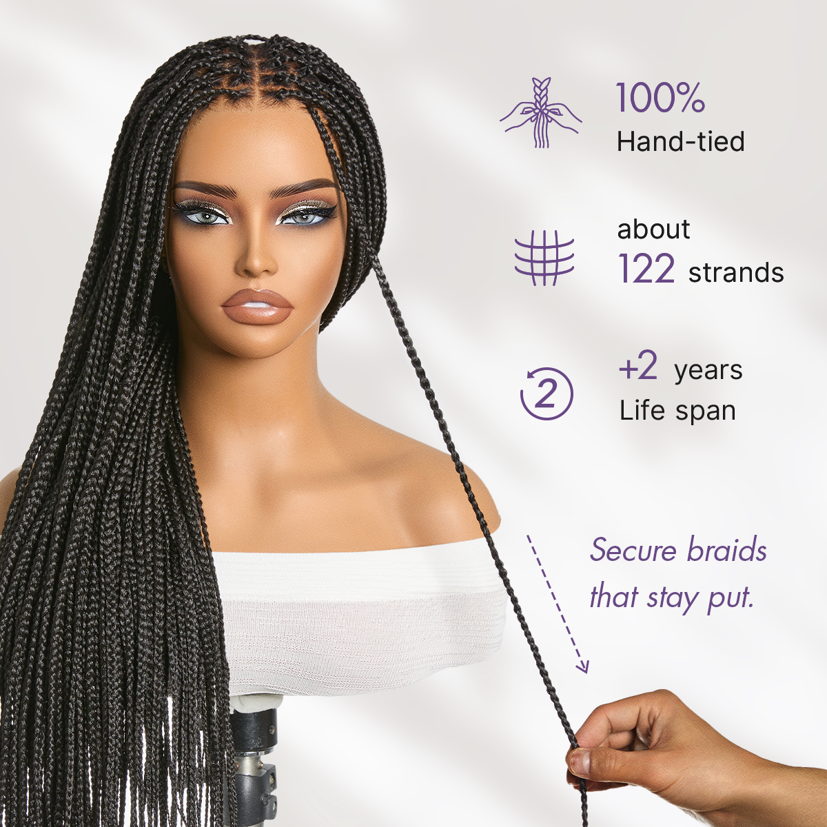 OwnScalp™ Lightweight Salon-Like Braids with a Real Scalp Look Full HD Lace Knotless Box Braided Wig Flexi-Fit Invisi Drawstring Cap - US Only