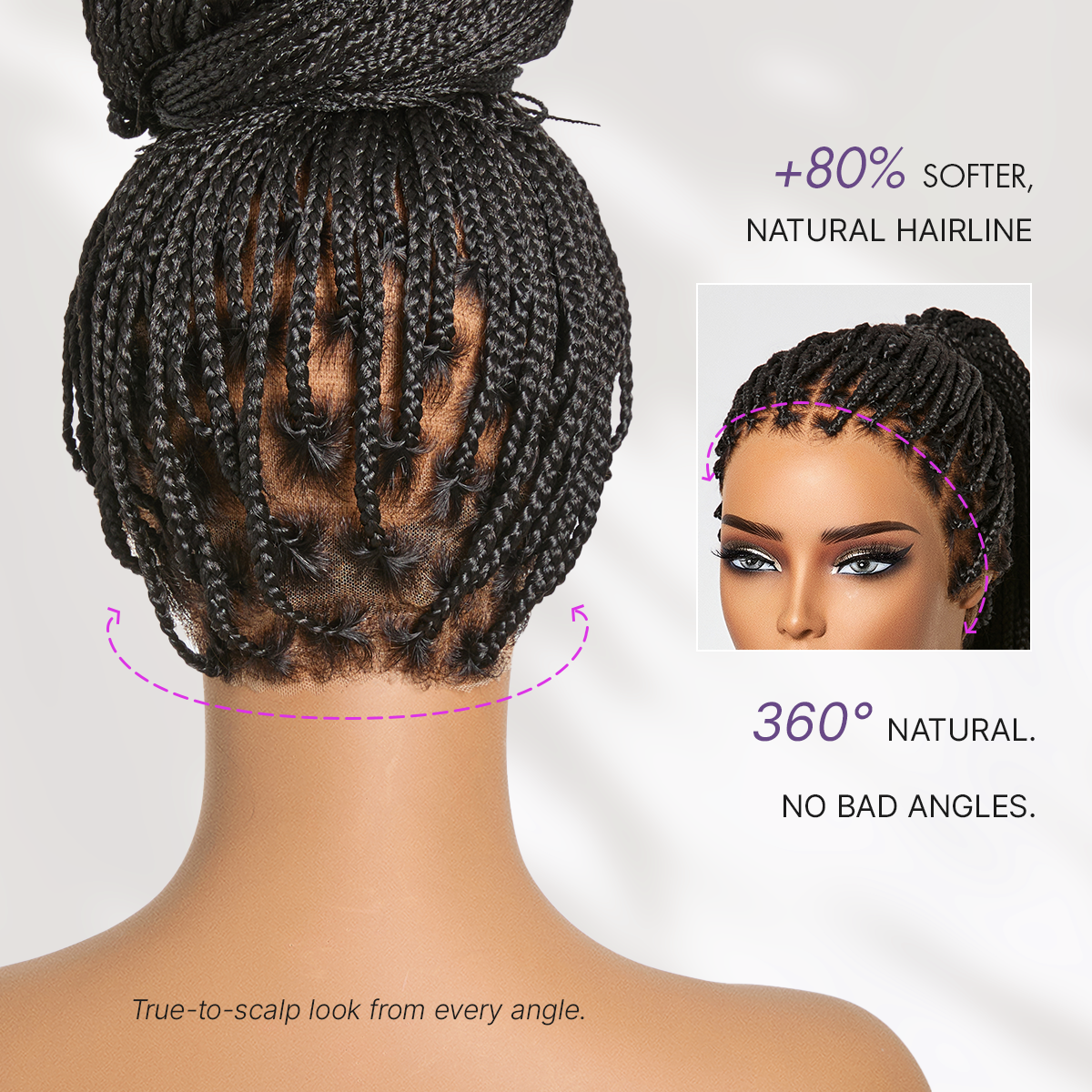 OwnScalp™ Lightweight Salon-Like Braids with a Real Scalp Look Full HD Lace Knotless Box Braided Wig Flexi-Fit Invisi Drawstring Cap - US Only