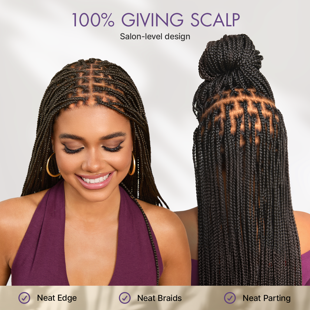 OwnScalp™ Lightweight Salon-Like Braids with a Real Scalp Look Full HD Lace Knotless Box Braided Wig Flexi-Fit Invisi Drawstring Cap - US Only
