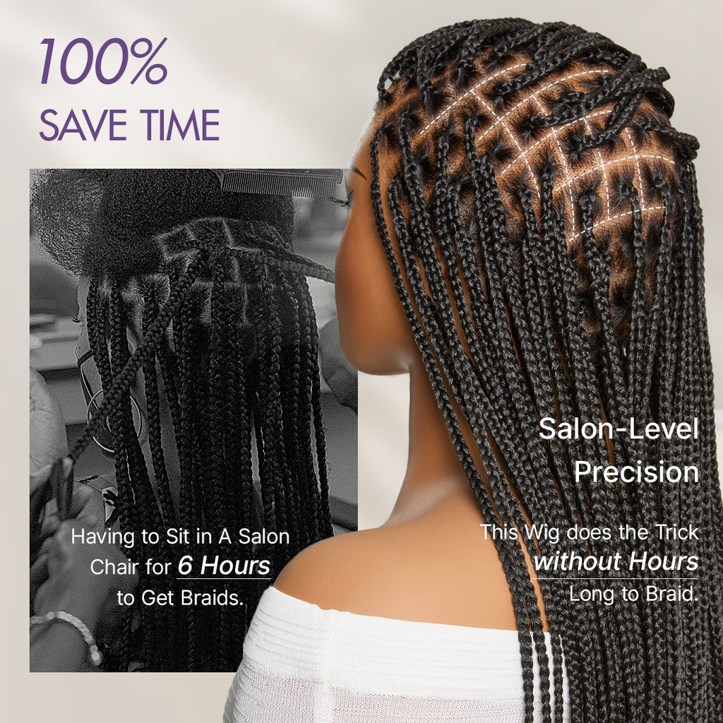 OwnScalp™ Lightweight Salon-Like Braids with a Real Scalp Look Full HD Lace Knotless Box Braided Wig Flexi-Fit Invisi Drawstring Cap - US Only