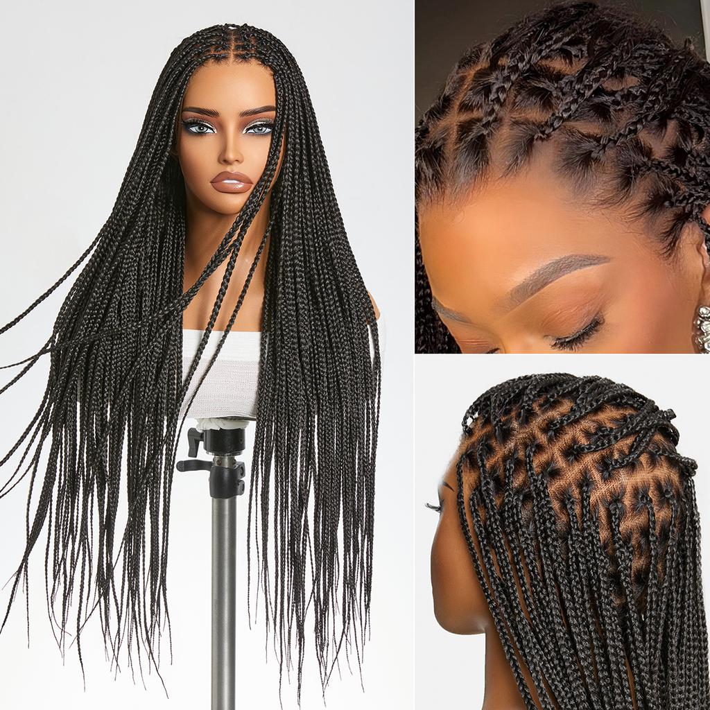 OwnScalp™ Lightweight Salon-Like Braids with a Real Scalp Look Full HD Lace Knotless Box Braided Wig Flexi-Fit Invisi Drawstring Cap - US Only