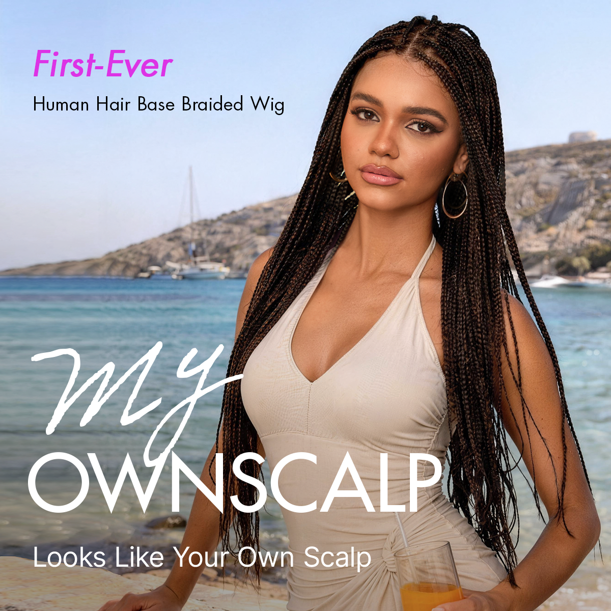 OwnScalp™ Lightweight Salon-Like Braids with a Real Scalp Look Full HD Lace Knotless Box Braided Wig Flexi-Fit Invisi Drawstring Cap - US Only