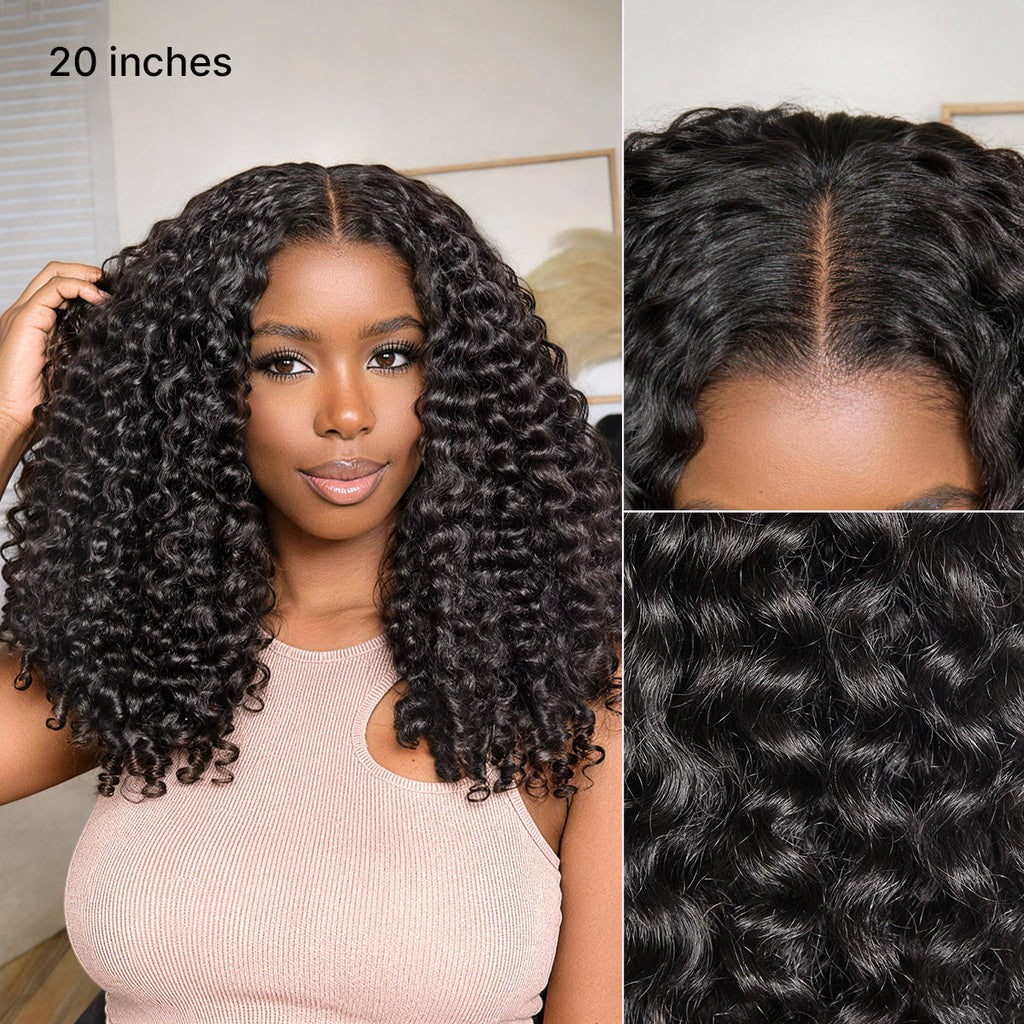 New Customers Only | True Scalp V Part 180% Density Burmese Curly Finger Coil Ends Glueless Human Hair Wig with Flexi-Fit Drawstring