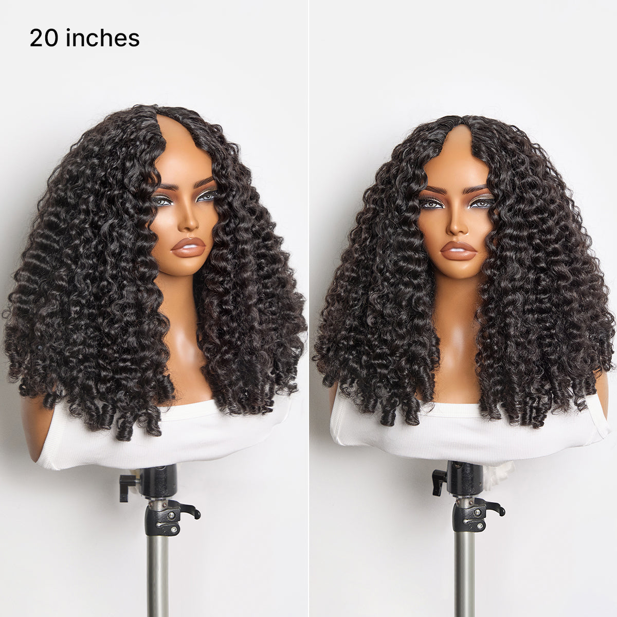 True Scalp V Part 180% Density Burmese Curly Finger Coil Ends Glueless Human Hair Wig with Flexi-Fit Drawstring