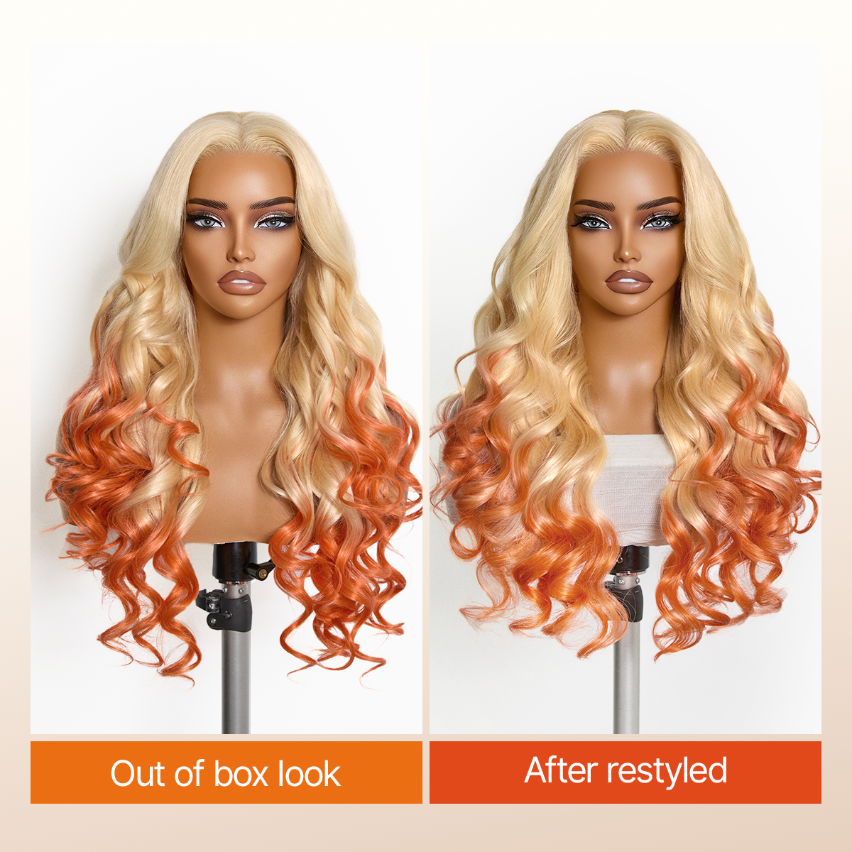 613 Blonde to Ginger Ombre Body Wave Glueless Ear-to-ear 13x4 HD Lace Front Wig Pre-Cut Lace Flexi-Fit Drawstring Cap