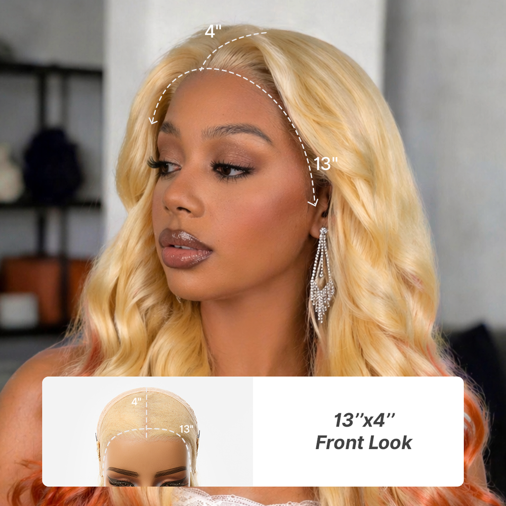 613 Blonde to Ginger Ombre Body Wave Glueless Ear-to-ear 13x4 HD Lace Front Wig Pre-Cut Lace Flexi-Fit Drawstring Cap