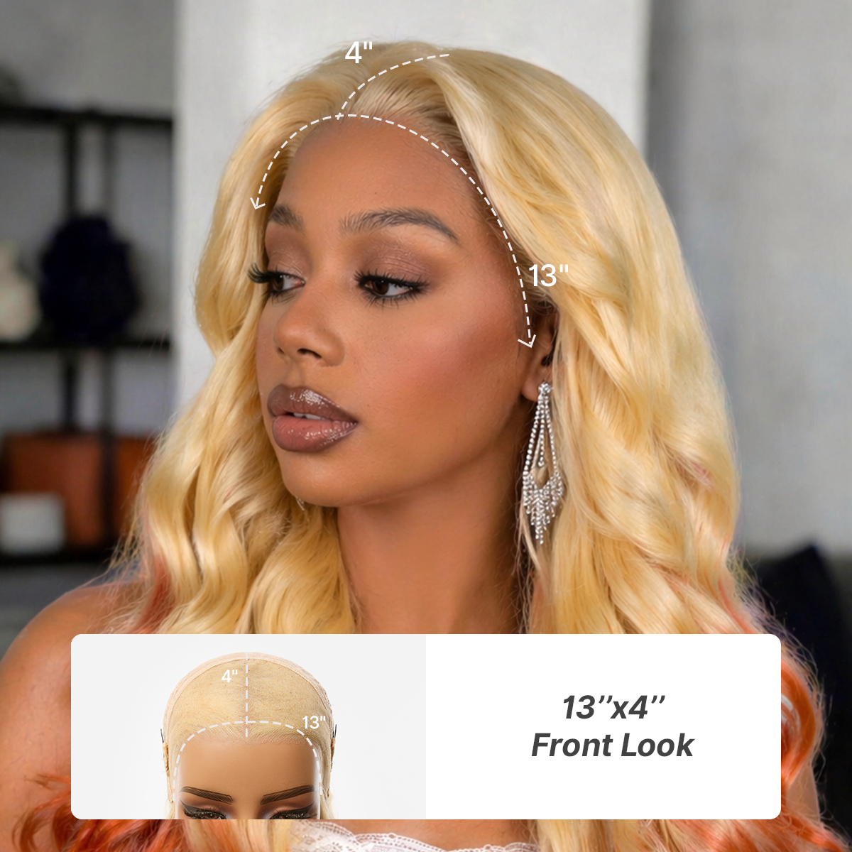 613 Blonde to Ginger Ombre Body Wave Glueless Ear-to-ear 13x4 HD Lace Front Wig Pre-Cut Lace Flexi-Fit Drawstring Cap