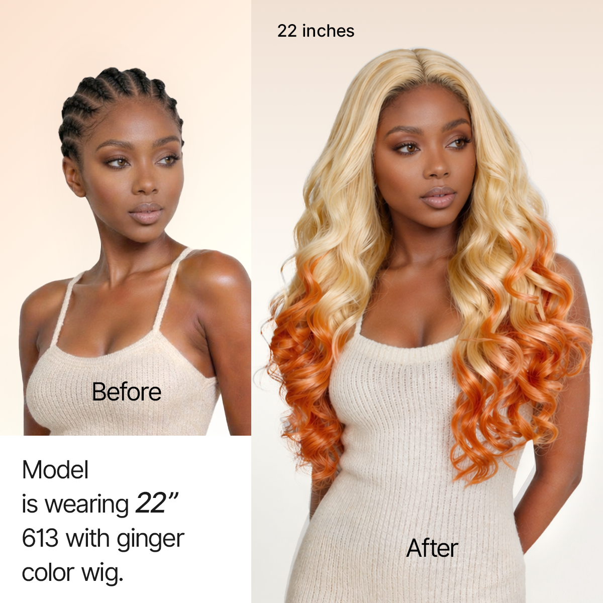 613 Blonde to Ginger Ombre Body Wave Glueless Ear-to-ear 13x4 HD Lace Front Wig Pre-Cut Lace Flexi-Fit Drawstring Cap